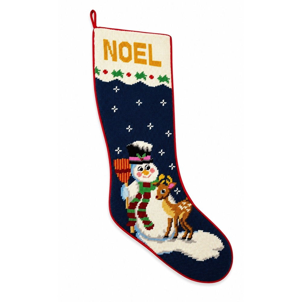 Christmas Stocking Needlepoint Snowman Reindeer Noel Navy Red Imperial Elegance